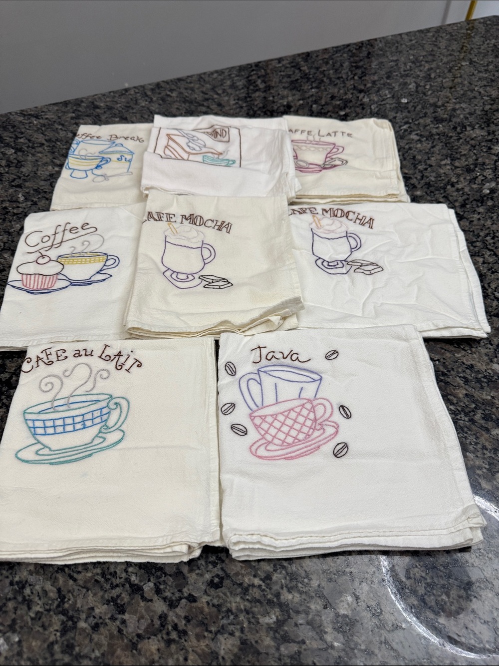 Embroidered cotton flour sack Coffee Kitchen Towels - White (Set) cheesecloth NE